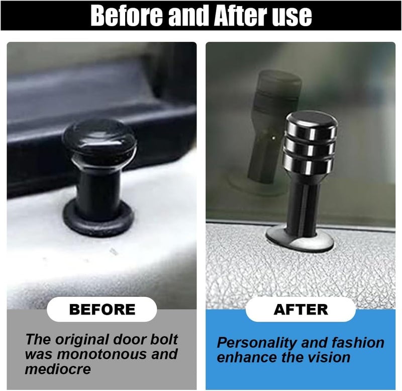 GLSOWEE 4PCS Car Door Lock Knobs, 1.96×0.47 Inch Door Lift Bolt Auto Inner Door Pull Pins, Aluminum Alloy Door Lock Cover Decor, Universal Car Accessories for Most Cars, Trucks (Black) - Image 4